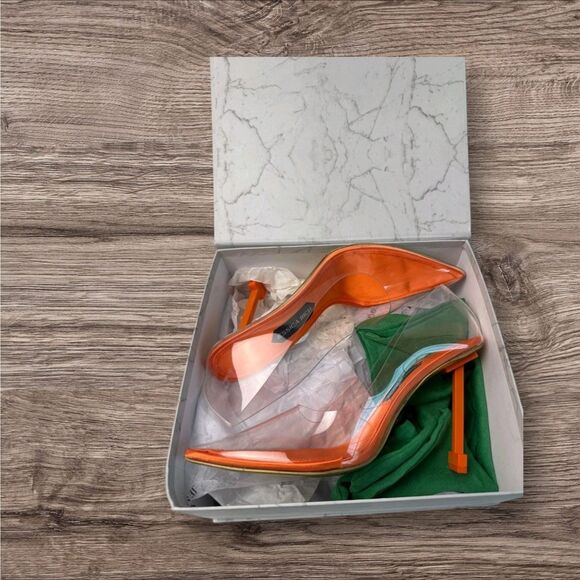 Jessica Rich Women So Fancy Tall Pump Clear Pointed Toe heel Orange Sz 6, 8, 9, - Picture 2 of 10